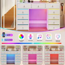60.82" Full Length Mirror Makeup Vanity Desk With Smart LED Mirror & Charging Station, Transparent Top With 11 RGB Drawers, 10 Shelves, 3 Lighting Modes & Adjustable Brightness, Vanity Woman, White - White - View 4