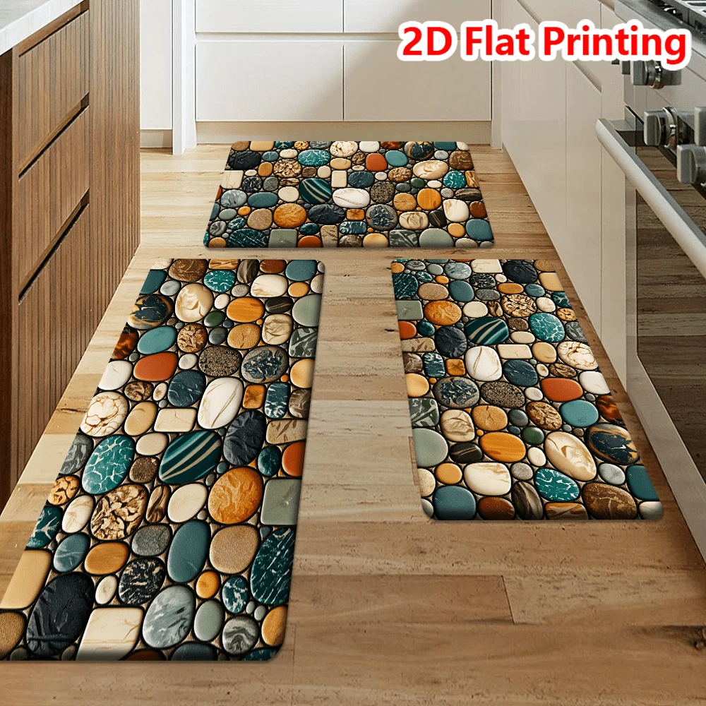 1/2/3pcs Pebble Pattern 2D Flat Print Kitchen Rug, Non-Slip Carpet Suitable For Kitchen, Bathroom, Hallway, Entryway, Dining Room And Other Home Decor Areas - Apricot - View 1