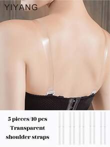 YIYANG 10/5/1 Pair Transparent Invisible Panties With Detachable Adjustable Shoulder Straps, Elastic Silicone Anti-Slip Body-Hugging Lingerie Accessories, Summer Essential Shoulder Straps - Clear - View 2