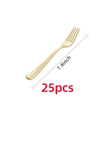 100/50/25/10pcs Gold Cutlery Set, Including Cake/Salad Forks, Spoons, Reusable And Washable Tableware, Suitable For Home Kitchen, Kitchen Accessories, Tableware Set, Restaurant, Wedding, Outdoor, Birthday, Party, Holiday Gathering, Back To School Party - Gold - View 13