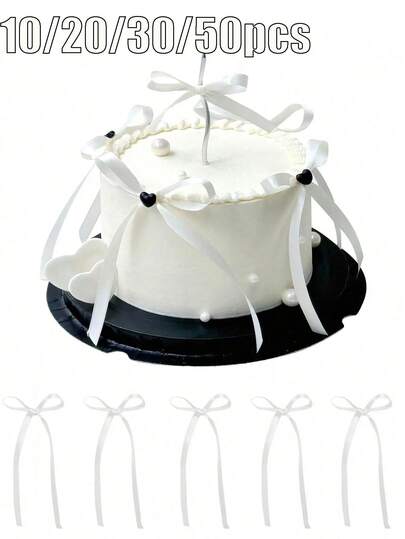 Bộ 10/20/30 chiếc nơ ruy băng trắng dùng để trang trí bánh kem, thích hợp cho bánh ngọt, bánh cupcake, sinh nhật, đám cưới, ngày Valentine, Giáng sinh, lễ tốt nghiệp và nhiều dịp khác.
