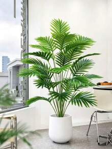 45-145cm 大型人造棕櫚樹 熱帶仿真植物 綠色塑膠棕櫚葉枝條，適合居家園藝裝飾 - 橄欖綠 - 查看 5