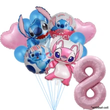Authorized Cartoon Stitch Blue Big Ear Alien Cute Space Creature Blue & Pink Theme Birthday Party Balloon Decoration Set, Includes 32-Inch (1-9) Pink Number Foil Balloons, Foil Balloons, Large Cool Jumping Shape Foil Balloons, Suitable For Birthday Party Decoration Theme Party Supplies Decoration Balloon Set - View 14