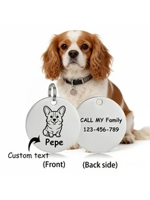 1 pieza Placa de identificación personalizada para mascotas, información personalizada de doble cara, nombre de mascota e información de identidad grabables, anti-pérdida efectiva, placa de mascota de metal de acero inoxidable duradera y sin decoloración, adecuada como regalo personalizado de cumpleaños o aniversario para mascotas - Plateado - Ver 8