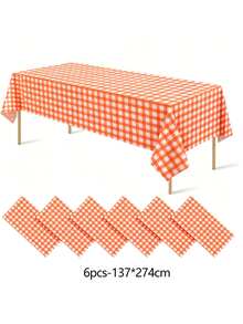 1/6/12PCS-137*274cm Taplak Meja Kotak-kotak Plastik Oranye dan Putih, Taplak Meja Kotak-kotak Oranye dan Putih Sekali Pakai Dekoratif, Cocok untuk Piknik, Peternakan, Ulang Tahun, Pernikahan, Taplak Meja Pesta Persegi Panjang - oranye - View 10