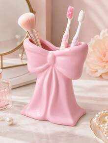 Ins Style Bowknot Design Storage Rack, 3 Colors Available, Multi-Purpose For Toothbrush/Makeup Brush/Pen, Bathroom And Vanity Decor, Gift - Multicolor - View 2