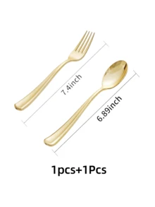 100/50/25/10pcs Gold Cutlery Set, Including Cake/Salad Forks, Spoons, Reusable And Washable Tableware, Suitable For Home Kitchen, Kitchen Accessories, Tableware Set, Restaurant, Wedding, Outdoor, Birthday, Party, Holiday Gathering, Back To School Party - Gold - View 12