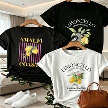 Limoncello Lemon Liqueur Amalfi Coast T Shirt With Fashion Design Casual Wear Perfect Gift For Summer Outings And Beach Days - 黑與白 - 查看 12