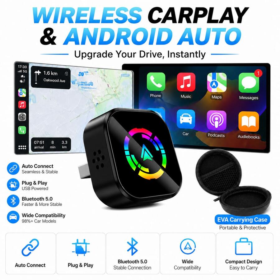 (升级版防摔)无线 CarPlay 适配器,兼容 ,2026 款升级版有线转无线,兼容 Apple CarPlay,迷你 USB 设计,带 Type-C 延长线,即插即用,连接稳定无延迟 - A - 查看 1