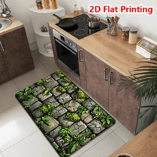 1/2/3pcs Set Stone Pattern 2D Flat Print Kitchen Rug, Stone Pattern 2D Flat Print Non-Slip Bottom Comfortable Floor Mat, Suitable For Entryway, Hallway, Kitchen, Machine Washable, Easy To Clean, Home Decor, Entryway Decor, Bathroom Decor, Kitchen Rug - Green - View 8