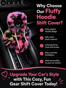 Plush Hooded Car Gear Shift Cover, Soft Fluffy Gear Lever Protector, Cute Tie-Dye Car Interior Decor Accessory, Suitable For Most Car Models - Gear Shift Cover - View 10