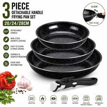 Ensemble de 3 poêles à frire avec poignées amovibles 20/24/28 cm | Revêtement antiadhésif effet granit | Compatible induction | Passe au four et au lave-vaisselle - Voir 1