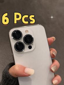 CASECOPS 6入合金強化玻璃金屬框相機鏡頭保護膜，適用 Duo，相容 iPhone 18 Pro Max/18 Pro/17/17 Air/17 Pro/17 Pro Max/16/16 Pro/16 Plus/16 Pro Max/16/15/14/13/12/11，高透黑色水鑽，生日禮物週年派對 - 黑色 - 查看 3