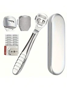1 Set Foot Razor, Removes Calluses, Heel Hard Skin, Corns, Stainless Steel File, Wood Grain Handle, 10 Blades, Pedicure Tool Set - Multicolor - View 10