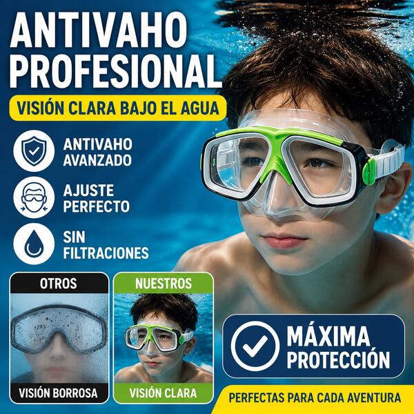 1 professionelle, beschlagfreie Schwimmbrille, klare Sicht und UV-Schutz, ergonomisches Design mit luftdichtem Abschluss, Farben: Blau und Grün, ideal zum Tauchen, Surfen und Schwimmen