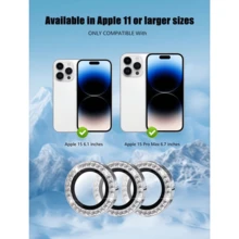 1 Set Silver Diamond Lens Cover, Suitable For IPhone 13/14/15/16/17pro Max/11/12, Shiny Crystal Material, 3D Lens Protector, Phone Accessories, Camera Decoration Sticker, Shockproof, Scratch-Resistant, Birthday, Gift For Friends - White Dot Diamond Lens Film - View 8