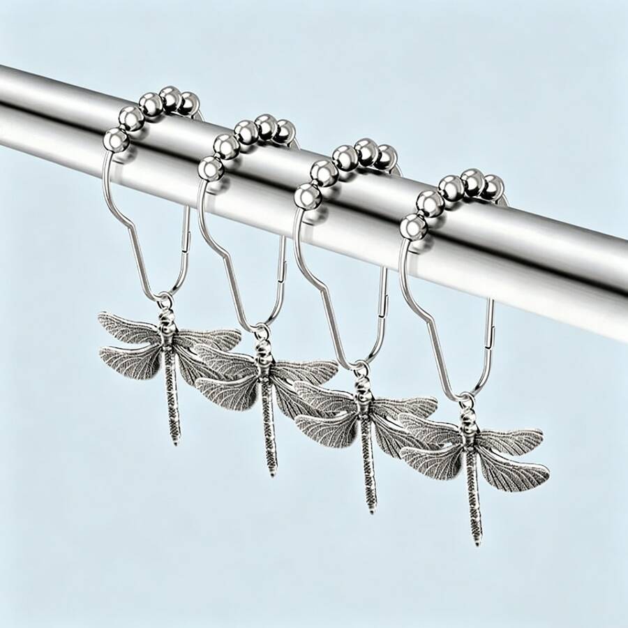 12 chiếc móc treo rèm phòng tắm hình chuồn chuồn, vòng treo rèm chống rỉ, chủ đề côn trùng mùa xuân, kim loại, chống nước, bi lăn dễ lắp đặt, trang trí phòng tắm chủ đề rừng tự nhiên vườn quê trang trại - Nhiều màu - Xem 1