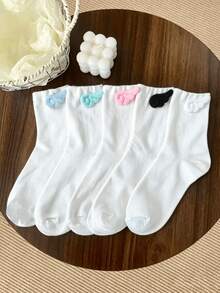 1/5 Pairs Summer Thin Minimalist 3D Wing Design Mid-Calf Socks - Multicolor - View 16