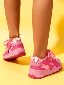 College Style Rose Red Bread Shoes Spring And Autumn New Dopamine Bat Thick-Soled Sports Shoes - Hot Pink - View 7