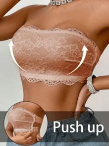 2pcs/Set Women's Fashion Strappy Buckle Lace Patchwork Lingerie, Strapless Camisole Top, Unlined Spaghetti Strap Bra - Multicolor - View 5