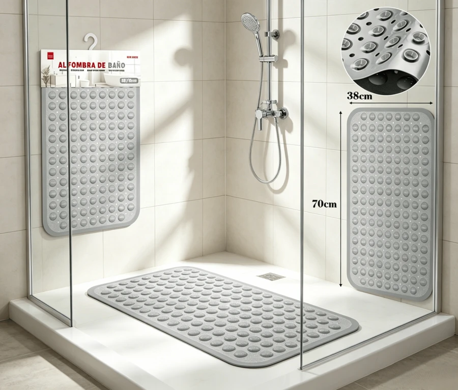 HOMYGO Non-Slip Bath Mat 38x70cm, PVC, Colors White/Grey/Blue/Brown, Suction Cup Shower Mat For Bathtub And Shower, Antibacterial And Easy To Clean - Grey - View 1