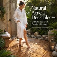 27 Pack 12x12 Inch Natural Acacia Wood Interlocking Patio Deck Tiles Snap Lock No Tool Installation Waterproof Interlock Floor Tile For Balcony Porch Poolside Backyard Outdoor DIY Flooring - 1 - View 5