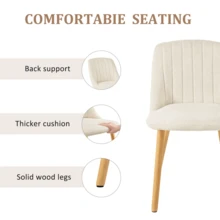 Goeurvant Modern Minimalist Vertical-Stripe Upholstered Dining Chairs With Ergonomic Back & Solid Wood Legs For Living Room, Kitchen, Bedroom - Set Of 2 / Set Of 4 / Set Of 6---Off White (Chenille) - 米白色 - 查看 4