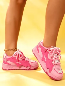College Style Rose Red Bread Shoes Spring And Autumn New Dopamine Bat Thick-Soled Sports Shoes - Hot Pink - View 4