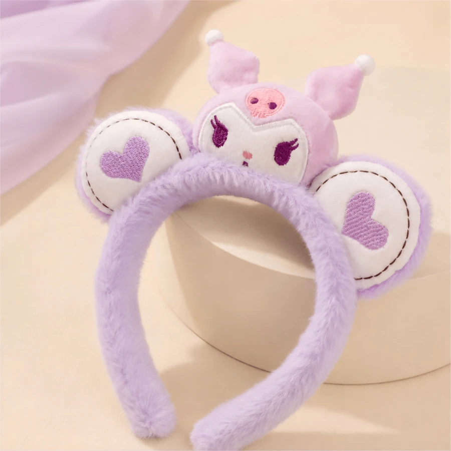 MINISO Sanrio Kuromi 1入 紫色絨毛 SPA 洗臉髮帶 可愛柔軟 洗臉化妝護膚美容髮箍 - 淡紫色 - 查看 1