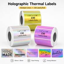Minimal Silver Laser Vibe Waterproof Thermal Label Stickers 40x30mm, 230 Labels/Roll, Compatible With M110 M221 M220 M120 M200, For Price Barcode Name Storage Office Packaging - View 3