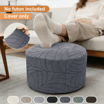 1 pièce Housse de repose-pieds de canapé style ottoman en jacquard rond extensible, enveloppement complet, housse de repose-pieds de rangement