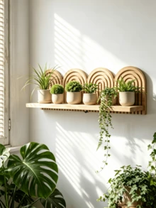 Wooden Floating Wall Shelf, Geometric Arch Wall Hanging Shelf, Bohemian Style Wall Decor Accent Shelf, Suitable For Crystal Flower Pots, Small Items Storage And Display - one-size - View 8