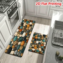 1/2/3pcs Pebble Pattern 2D Flat Print Kitchen Rug, Non-Slip Carpet Suitable For Kitchen, Bathroom, Hallway, Entryway, Dining Room And Other Home Decor Areas - Apricot - View 2