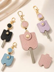 1pc Cute Faux Leather Retractable Keychain, For Women, 11.81 Inch Stretchable Key Ring With Gold Buckle, Suitable For ID Badge, Car Keys And Handbag - Multicolor - View 1