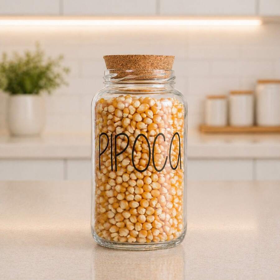 Pote de Vidro Pipoca 810 ml com tampa rolha cortiça| Mantimento - Transparente - Visão 1