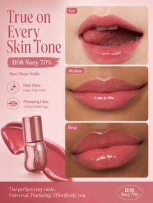 Fwee 1pc 5.3g Rosy 70% 3D Voluming Lip Gloss, Rich Syrup Shine Moisturizing Non-Sticky Lip Color For Date Makeup Gift For Partner #B08 ROSY - #B08 ROSY 70% - View 9
