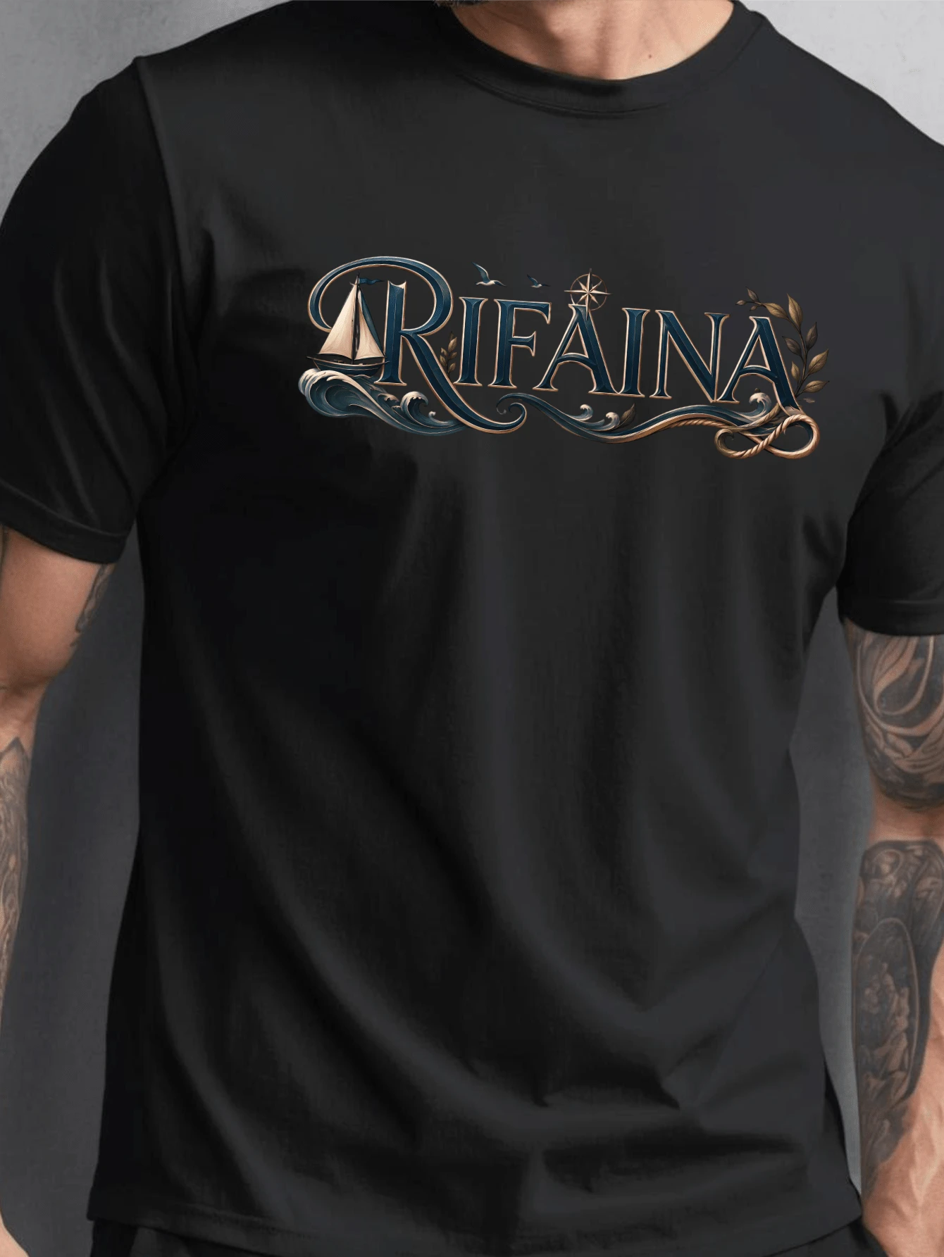 Rifaina Rosa Dos Ventos T-Shirt, Local Art, Tourism, Artificial Beach, Unisex Shirt/Blouse, Men's/Women's Plus Size, 100% Cotton - 黑色 - 查看 1