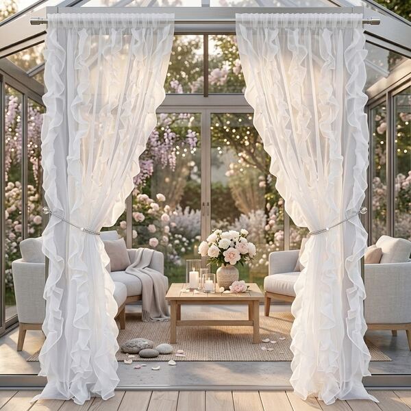 FLYINGCURTAINS قطعة واحدة ستارة تول جاهزة مع حافة مكشكشة، ستارة بوليستر خفيفة الوزن فاخرة وبسيطة، مزينة بكشكشة عمودية متعددة، قماش تول أبيض عالي الجودة، مناسبة لديكور غرفة المعيشة والنوم والطعام والمطبخ والشرفة. تصميم حديث، 100% بوليستر تول، شاشة خصوصية شبه شفافة، ديكور غرفة نوم عصري.