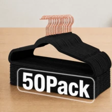 50 Pcs Velvet Clothes Hangers, 360° Rotating Hook, Suit Hangers, Space-Saving Clothes Hangers, Velvet Hangers For Dresses, Tank Tops, Heavy Dresses, Thin Trouser Hangers, Non-Slip - màu đen - Xem 1