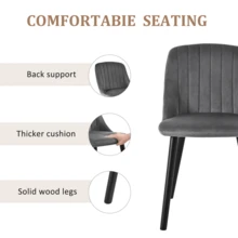 Goeurvant Modern Minimalist Vertical-Stripe Upholstered Dining Chairs With Ergonomic Back & Solid Wood Legs For Living Room, Kitchen, Bedroom - Set Of 2 / Set Of 4 / Set Of 6---Dark Grey (Velvet) - 深灰(黑腿) - 查看 4