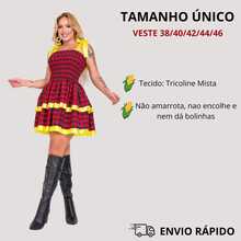 Women's Festa Junina Dress With Bow Tie, Ruffles, Sensual Layered Design, Checkered Pattern, Arraiá São João 2026 - Red With Yellow - View 5