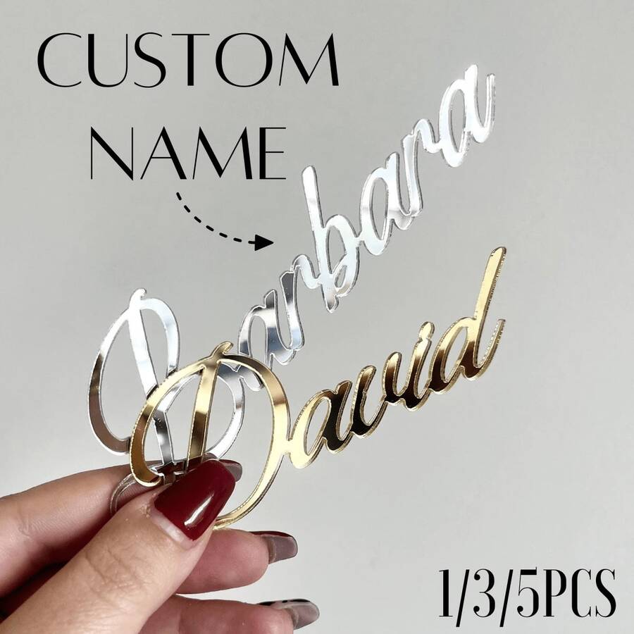 1/3/5pcs Personalized Acrylic Cake Topper, Name Place Card, Laser Cut Name Decor, Guest & Newlywed Seating Indicator, Birthday Party Supplies, Gold/Silver/Rose Gold, Engagement, Wedding, Bridal Shower, Holiday Decor, Gift For Her, Aesthetic Home