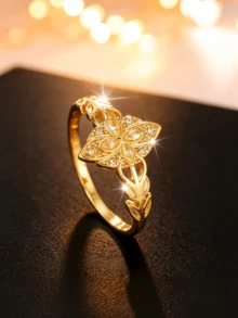 1pc Elegant & Exquisite Bohemian Style Women's Engagement Ring With Cubic Zirconia Rhombus Pattern Copper Ring, Perfect Gift For Banquet, Promise, Wedding, Anniversary, Daily Wear, Party, Christmas, Mother's Day - Ring - View 1