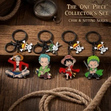 1/2pcs One Piece Luffy & Zoro Chibi Keychain, Anime Enamel Metal Key Ring With Skull Pendant, Cute Collectible Charm, Fan Backpack Bag Accessory - Multicolor - View 3