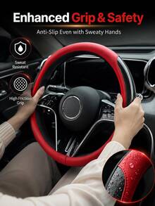 Sarung Setir Serat Karbon & Kulit PU dengan Cincin Dalam Karet, Universal 14,5-15 Inci Anti Selip Bernapas, Pelindung Genggaman Elastis Dua Warna untuk Sedan, SUV, Truk, Mudah Dipasang, Aksesori Interior Otomotif - kulit serat karbon - View 3