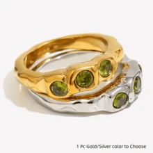 VKHK 1 chiếc nhẫn đơn bằng thép không gỉ mạ vàng 18K đính đá Zirconia trang trí, thích hợp làm trang phục hàng ngày và trang phục cưới cho phụ nữ, làm quà tặng - chiếc nhẫn kim cương - Xem 10