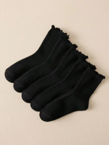 5/10 Pairs Women's Ruffle Lace Black Short Socks, Soft Breathable Tights/Knee-High Socks, Suitable For Daily, Holiday, Outdoor Wear, All Seasons, Can Be Paired With Loafers, Casual Shoes, Shoe Size 36-42 - Black - View 3