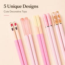 5 Pairs Floral Macaron-Colored Reusable Chopsticks, Durable PET Daisy Design For Home And Restaurant Use - View 5