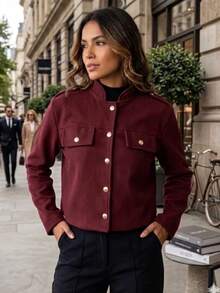 Stylish Warm Wool Jacket/Coat - Màu Đỏ Sâu - Xem 2