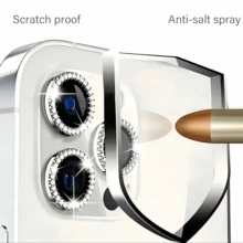 1 Set Silver Diamond Lens Cover, Suitable For IPhone 13/14/15/16/17pro Max/11/12, Shiny Crystal Material, 3D Lens Protector, Phone Accessories, Camera Decoration Sticker, Shockproof, Scratch-Resistant, Birthday, Gift For Friends - White Dot Diamond Lens Film - View 7